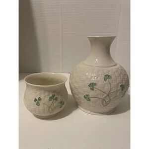 Belleek Ireland Shamrock NiteSet Carafe Tumbler ParianChina Basketweave Kylemore